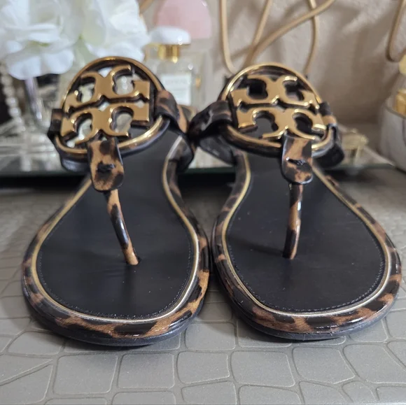Tory Burch Tortoise Print Miller with Gold Metal Accents Sandals Size 8 - Picture 5 of 10